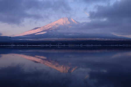 Mount Fuji which dyes red by the morning sunの写真素材