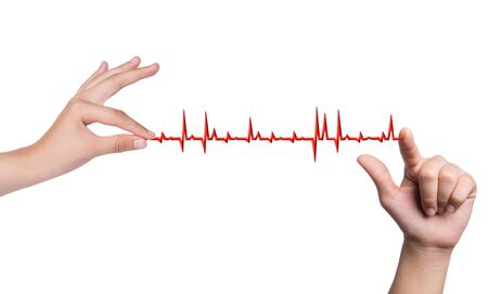 hand drawing chart electrocadiogram (ECG) of ratio heartbeat on virtual screen concept for medical diagnosisの写真素材