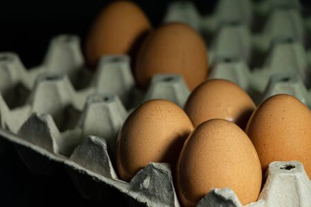 Chicken eggs, brown egg stall, paper Reduce natural pollutionの写真素材
