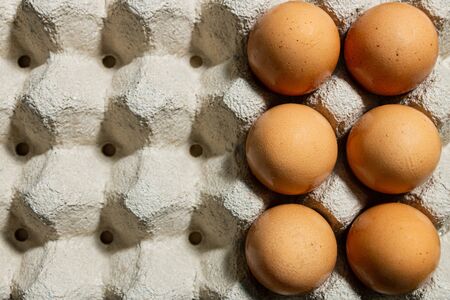 Chicken eggs, brown egg stall, paper Reduce natural pollutionの写真素材