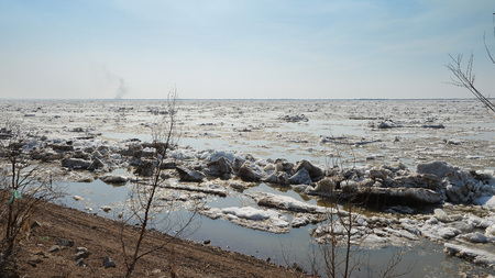 the ice on the Amur river in Khabarovsk in Russiaの写真素材