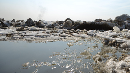 the ice on the Amur river in Khabarovsk in Russiaの写真素材