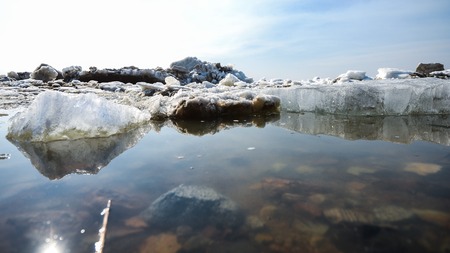 the ice on the Amur river in Khabarovsk in Russiaの写真素材