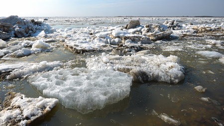 the ice on the Amur river in Khabarovsk in Russia