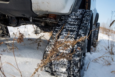 Khabarovsk, Russian - February 19, 2016 : the caterpillars are for the car instead of wheelsのeditorial素材