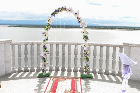 Wedding arch on white background for weddingの写真素材