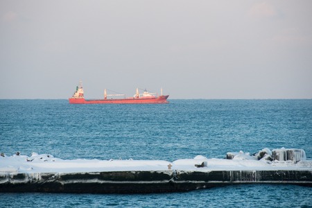 island of Sakhalin Kholmsk morning, winter seaの写真素材