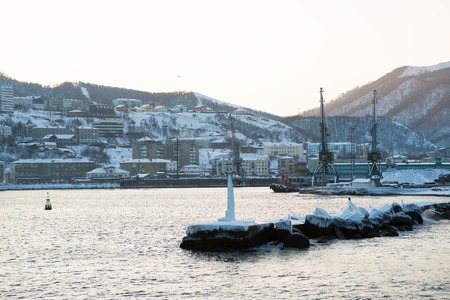 The pier is a solid sheet of iceの写真素材