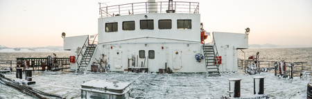 Russia village Vanino on 9 January 2014 : the deck of the ferry to Sakhalin in the winter early in the morningのeditorial素材