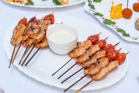 catering canapes food at the wedding Banquetの写真素材