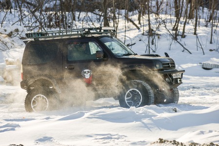 Khabarovsk, Russia - January 30: off-road vehicles during the annual competitions in the jeep sprint...