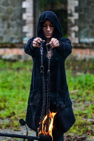 fire show on the shore of the seaの写真素材