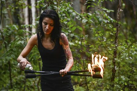 fire show Fire Breather Large Plume Of Flameの写真素材