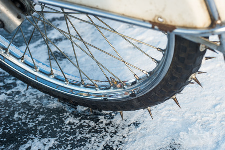 Wheel with spikes of an ice speedway motorbikeの写真素材