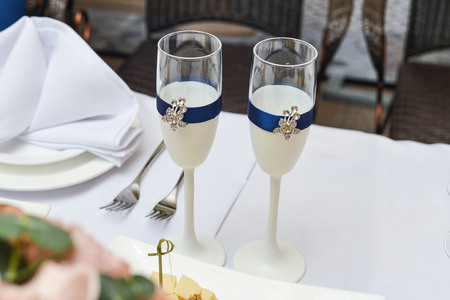 Table setting in restaurantの写真素材