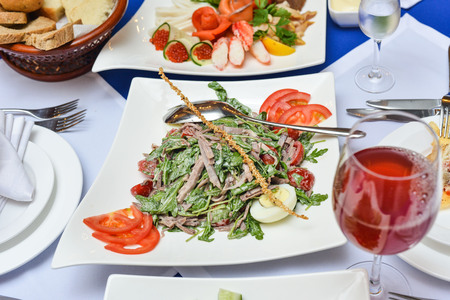 buffet table, Canape, sandwiches, snacks, holiday , sliced, glasses, celebration, new yearの写真素材