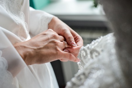 Woman hand with engagement ringの写真素材