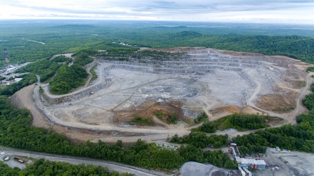 Stone quarry. Aerial view over the building materials processing factory. View from above.の写真素材