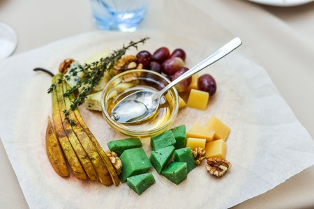 Cheese plate with cheeses Dorbluの写真素材