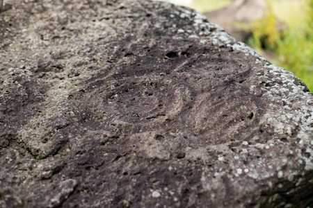 Ancient Petroglyph is located in the Sikhote-Alin , Khabarovsk, Russiaの写真素材