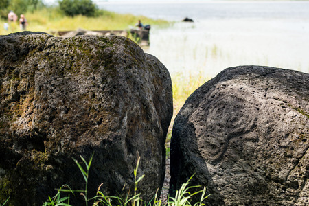 Ancient Petroglyph is located in the Sikhote-Alin , Khabarovsk, Russiaの写真素材
