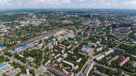 Khabarovsk, city view from height of birds flight shot.の写真素材