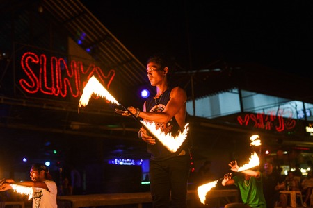 Fire show on Phi Phi island in Thailand at the bar Sunkyのeditorial素材
