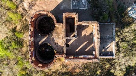 Khabarovsk destroyed house near the bridge over the Amur river architects houseの写真素材