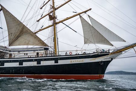 Vladivostok, Primorsky Krai . Russia. June 17, 2019: sailing ship Pallada in the port of Vladivostok