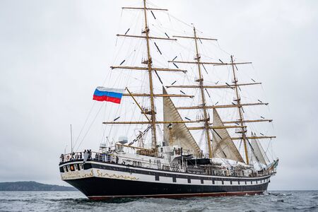 Vladivostok, Primorsky Krai . Russia. June 17, 2019: sailing ship Pallada in the port of Vladivostok