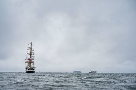 Vladivostok, Primorsky Krai . Russia. June 17, 2019: sailing ship Pallada in the port of Vladivostok