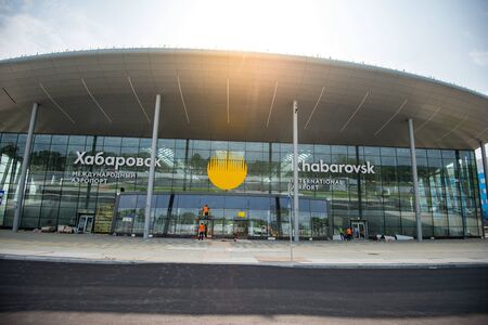 KHABAROVSK, RUSSIA - OKT 08, 2019: Khabarovsk the new airport terminal . Khabarovsk international terminal airportのeditorial素材