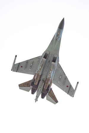 Russia, Khabarovsk - May 9, 2020: Su-35S multi-functional fighter of generation 4 . Parade in honor...