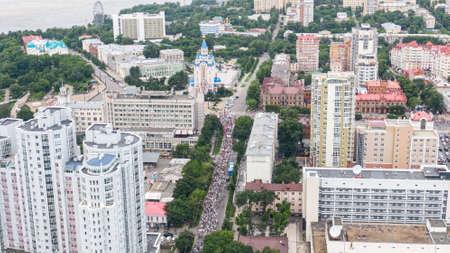 KHABAROVSK, RUSSIA - Jul 25, 2020: Furgal Sergey Ivanovich . Picket in support of the Governor of the Khabarovsk territory. the view from the topの写真素材