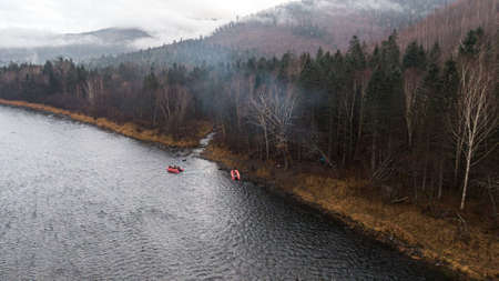 Valley Of The Mountain River Anyuy. Khabarovsk territory in the far East of Russia. The view of Anyui river is beautiful. Anyu national Park. Landscape mountain river in the Russian taiga.の写真素材