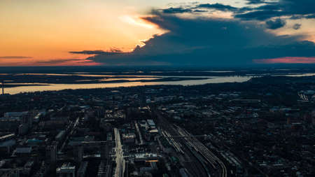 Khabarovsk city top view sunset beautiful clouds in the rainの写真素材