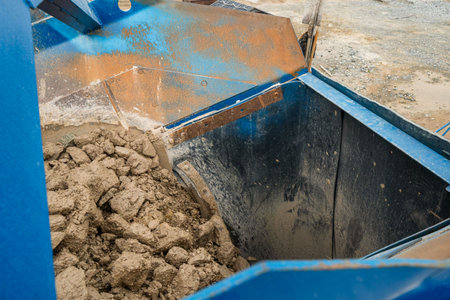 Industrial belt conveyor moving raw materials from mine