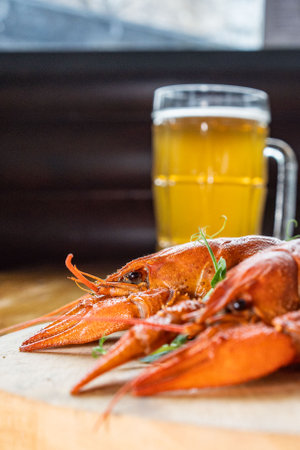 River boiled crayfish. Red cooked crayfish. Plate with crayfish.の写真素材