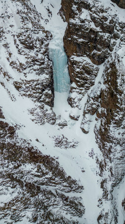 Frozen waterfall in Kyrgyzstan. Shamsi Gorge