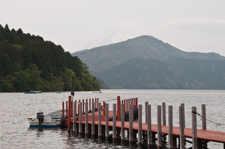 Bridge and lagoon at Fuji Mountain.の写真素材