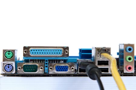Ports on motherboard on isolate background.