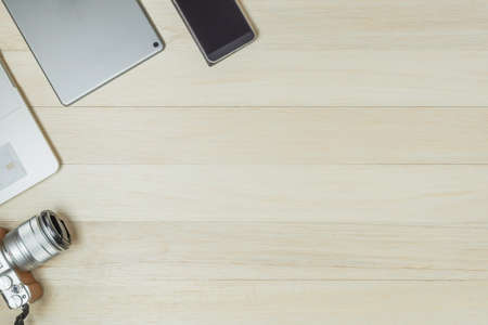 Camera, Credit Card, Notebook, Tablet and Mobile Phone are preparing before journey.の写真素材