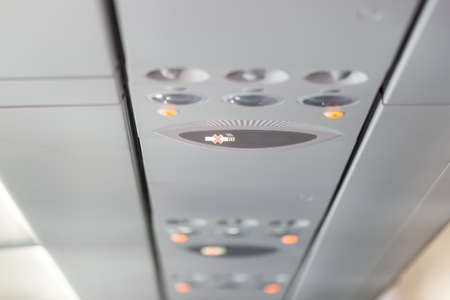 No smoking, light sign on airplane.の写真素材