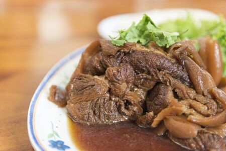 Pork leg boiled with Chinese medicine, Popular Thai Cuisine.の写真素材