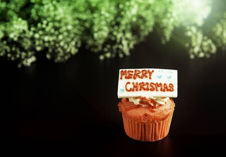 Festive Christmas cupcakes with frosting and sugar decoration.の写真素材