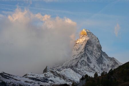 The Matterhorn in the morning, The king of mountains, Sunrise and Gloden color on top. (Zermatt, Switzerland.)の写真素材