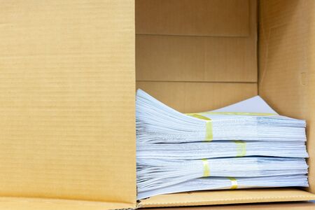 Stack of document put in the paper box.の写真素材