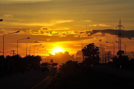 Sunset at bridge over The Nan River , Phitsanulok  Thailand の写真素材