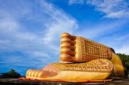 Footprint of lying Buddha Image at Wat Phatatsutonmongkonkiri , Phrae Thailandの写真素材