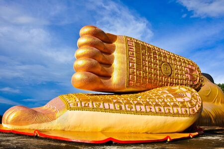 Footprint of lying Buddha Image at Wat Phatatsutonmongkonkiri , Phrae Thailandの写真素材